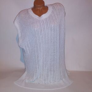 Soft Surroundings Sweater Vest Womens 1X White Silver Metallic Threads Crew Neck